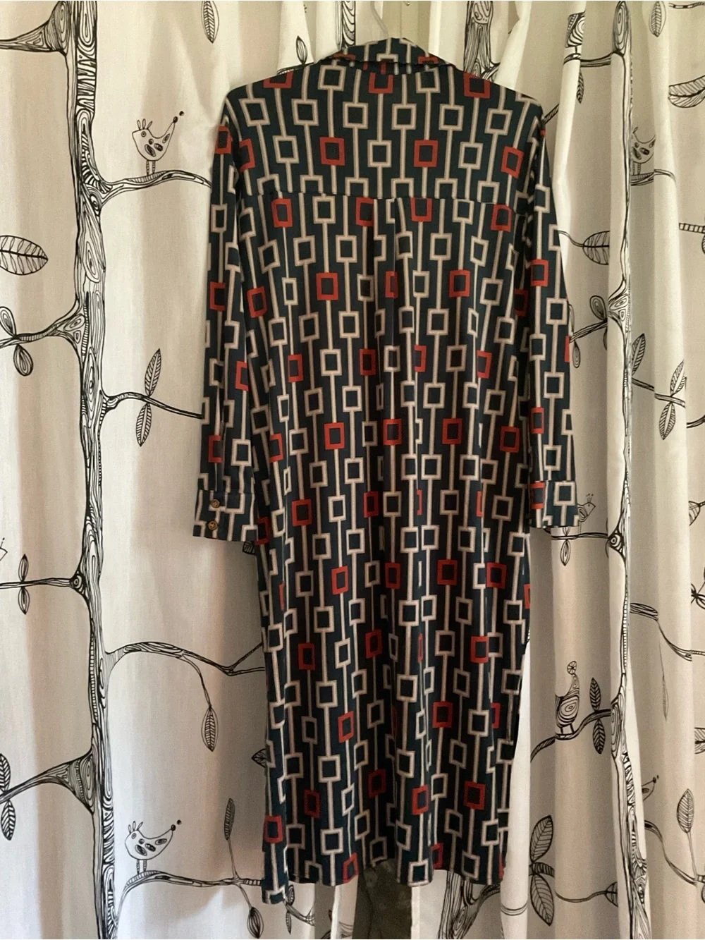 Alexia Admor Green Geometric Long-Sleeve Shirt Dress with Red Accents - Picture 5 of 5